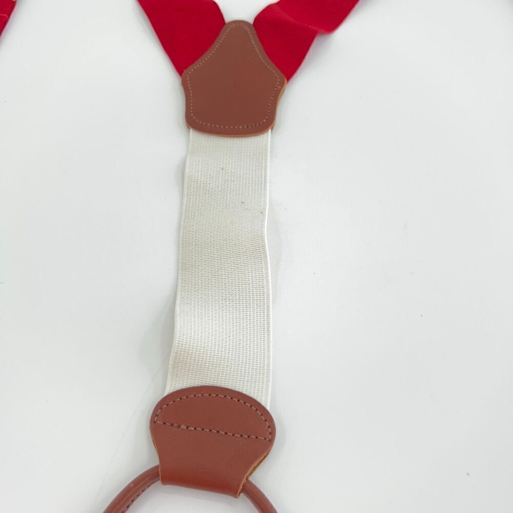 Dooney & Bourke Red White Colorblock Suspenders Braces Leather Tabs Vintage - Picture 11 of 16
